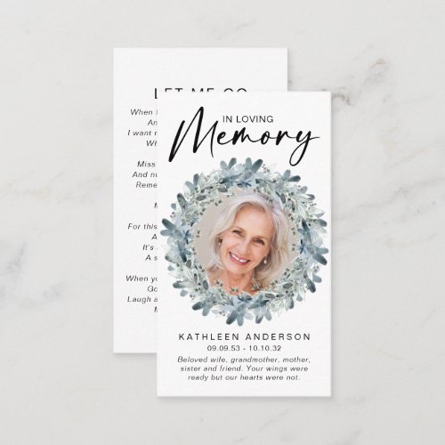 Memorial Prayer Card  Floral Wreath