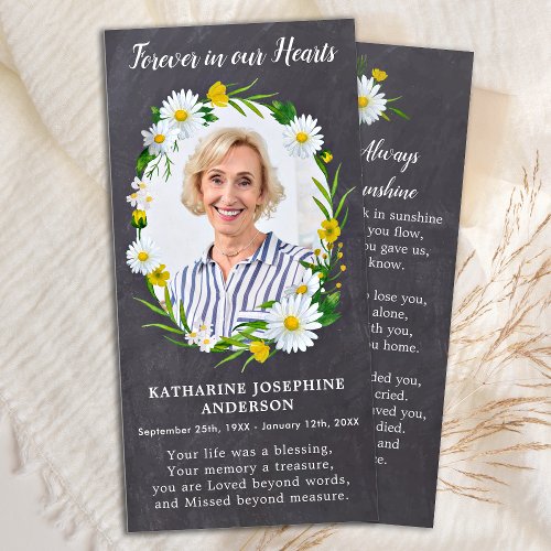 Memorial Prayer Card Funeral Bookmark Photo Floral