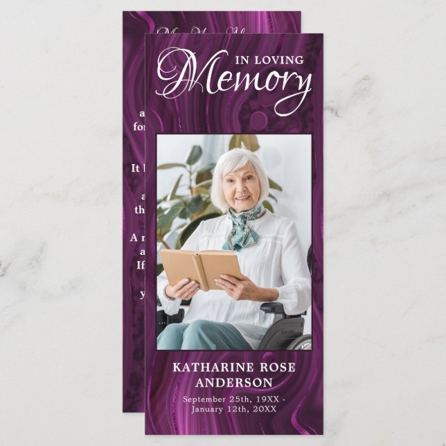 Memorial Prayer Card Funeral Bookmark Purple Marbl (Front/Back)