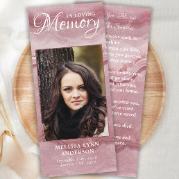 Memorial Prayer Card Funeral Bookmark Rose Quartz 