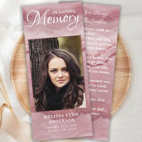 Memorial Prayer Card Funeral Bookmark Rose Quartz 