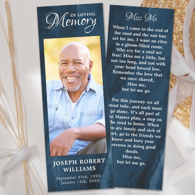 Memorial Prayer Card Funeral Custom Blue Photo Bookmarks (Creator Uploaded)