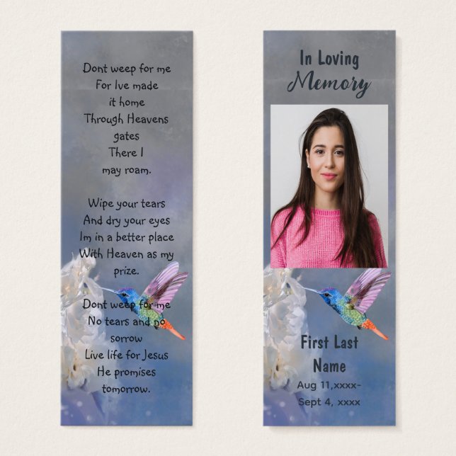 Memorial Prayer Card Funeral Nature Bookmark (Front & Back)