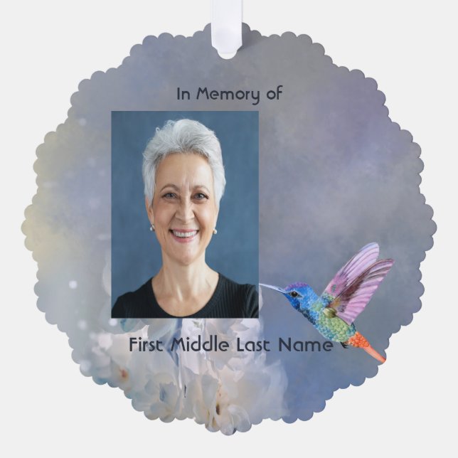 Memorial Prayer Card Hummingbird White Flowers (Front)
