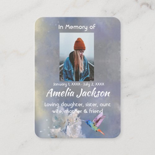 Memorial Prayer Card Hummingbird White Flowers