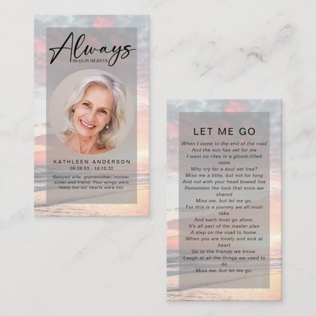 Memorial Prayer Card | Ocean Sunset (Front/Back)