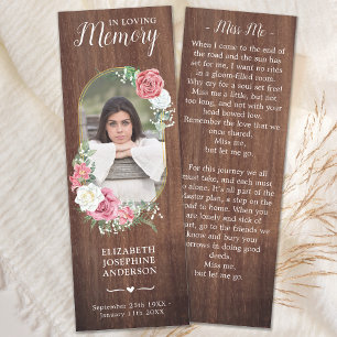 Memorial Prayer Card Photo Country Floral Funeral Bookmarks