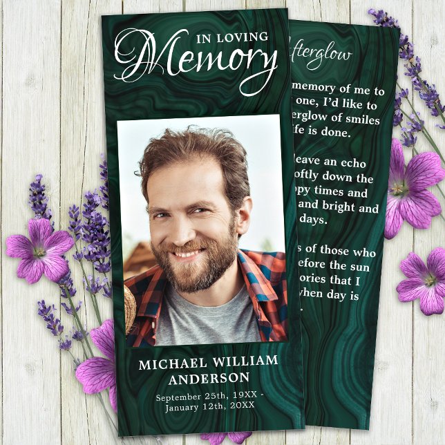 Memorial Prayer Card Photo Emerald Green Funeral (Creator Uploaded)