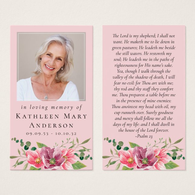 Memorial Prayer Card | Pink Flowers (Front & Back)