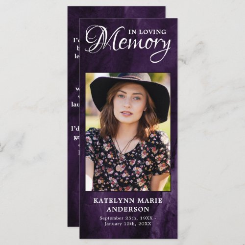 Memorial Prayer Card Purple Marble Funeral Photo 
