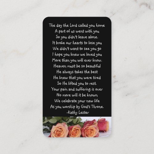 Memorial Prayer Card Roses Garden Flowers