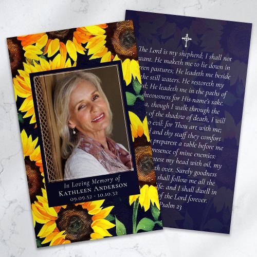 Memorial Prayer Card  Rustic Sunflowers