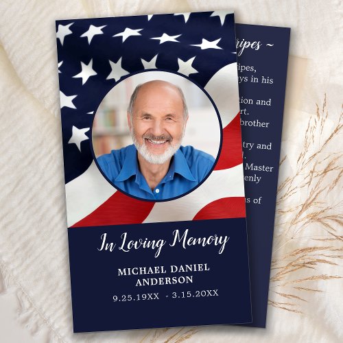 Memorial Prayer Card Stars  Stripes Poem US Flag