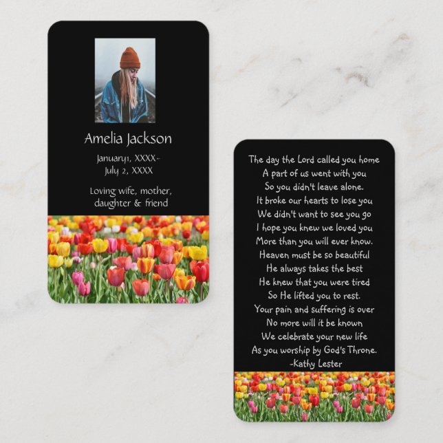 Memorial Prayer Card  Tulips Garden Flowers (Front/Back)