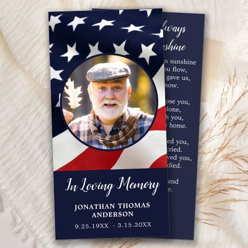 Memorial Prayer Card Veteran Funeral American Flag