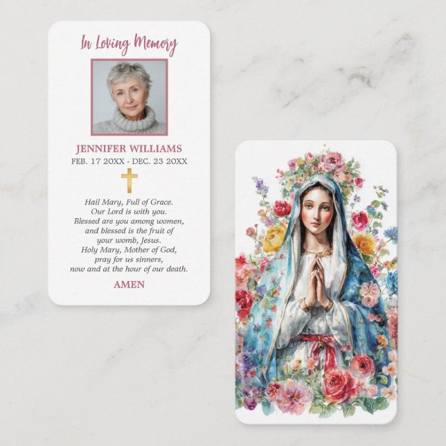 Memorial Prayer Card Virgin Mary Cross Religious (Front/Back)