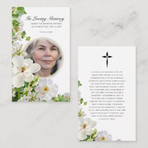 Memorial Prayer Card With White Flowers