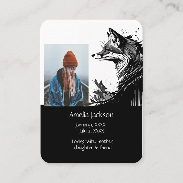 Memorial Prayer Fox Foxes Nature Animal Business Card (Front)