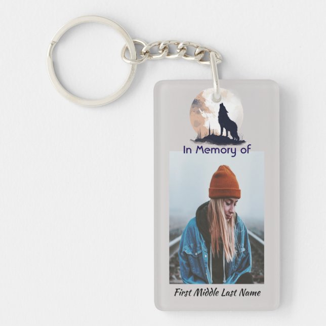  Memorial Prayer Lone Wolf Howling Animal Keychain (Front)