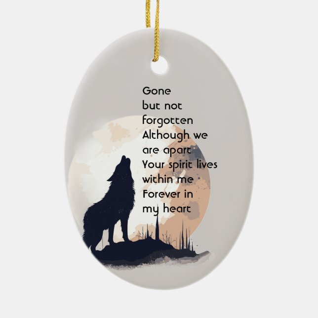 Memorial Prayer Lone Wolf Howling Ceramic Ornament (Back)