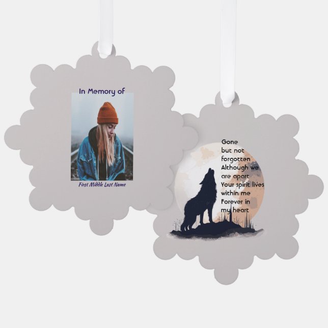 Memorial Prayer Lone Wolf Howling Ornament Card (Front/Back)