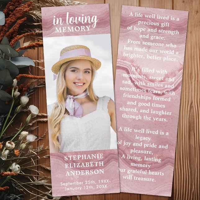 Memorial Prayer Rose Quartz Modern Photo Funeral Bookmarks (Creator Uploaded)