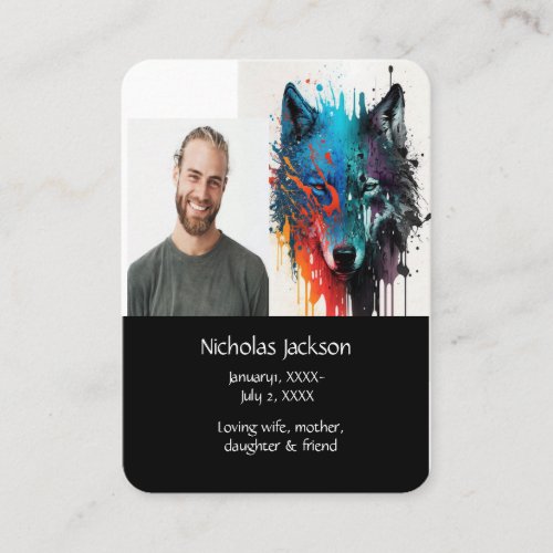 Memorial Prayer Wolf Nature Animal Business Card