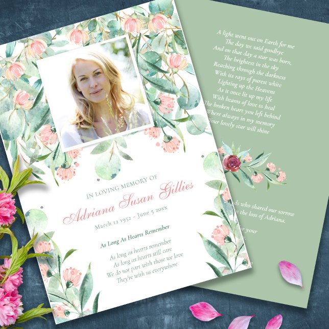 Memorial Program Eucalyptus Funeral Thank You Card (Eucalyptus Floral Sympathy Bereavement Memorial Funeral Thank You Card, Funeral Program)