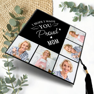 Memorial Proud Personalized Modern 5 Photo Collage Graduation Cap Topper