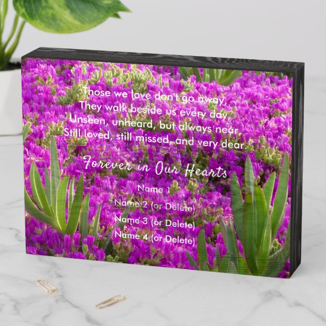 Memorial Purple Flowers Those We Love Floral Wooden Box Sign (In Situ Horizontal)