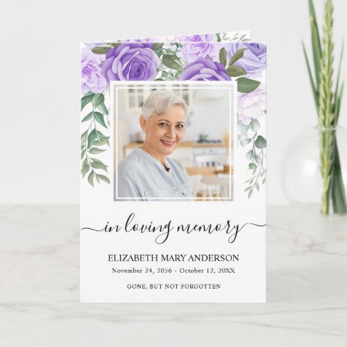 Memorial Purple Watercolor Floral Funeral Program