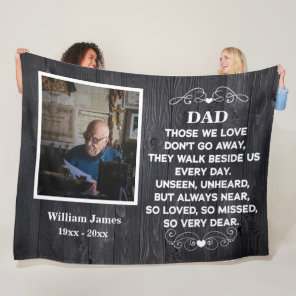 memorial quote for Dad Custom Photo and name Fleece Blanket