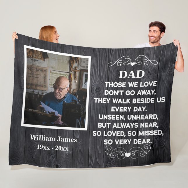 memorial quote for Dad Custom Photo and name Fleece Blanket (In Situ)