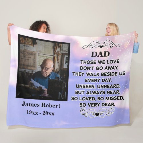 memorial quote for Dad Custom Photo and name  Fleece Blanket
