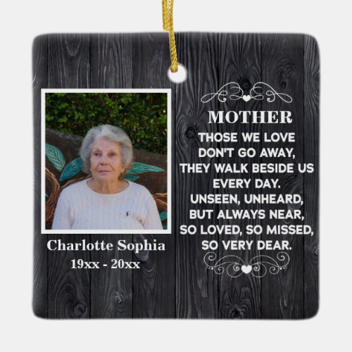 memorial quote for mom Custom Photo and name Ceramic Ornament