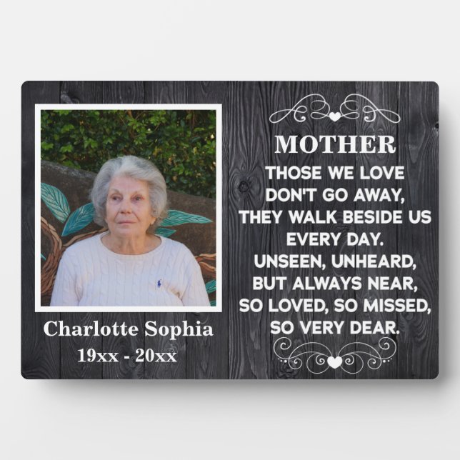 memorial quote for mom Custom Photo and name Plaque (Front)