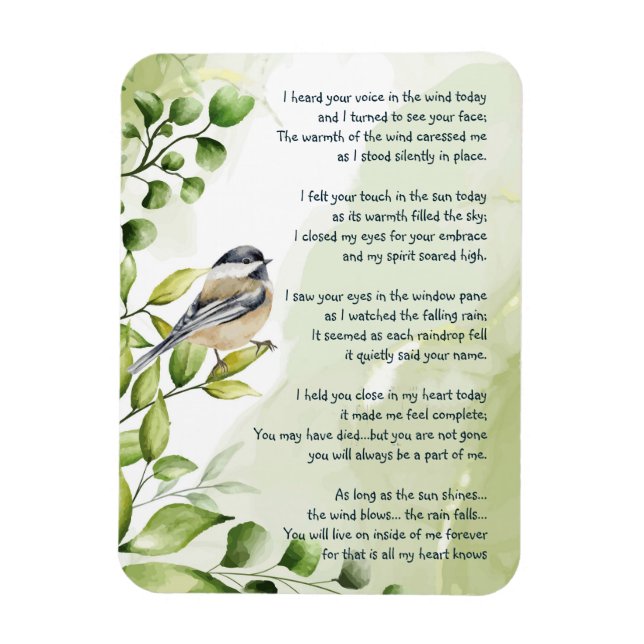 Memorial Quote I heard the Wind Call Your Name   Magnet (Vertical)