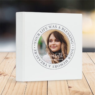 Memorial Quote Modern Elegant Chic Custom Photo 3 Ring Binder