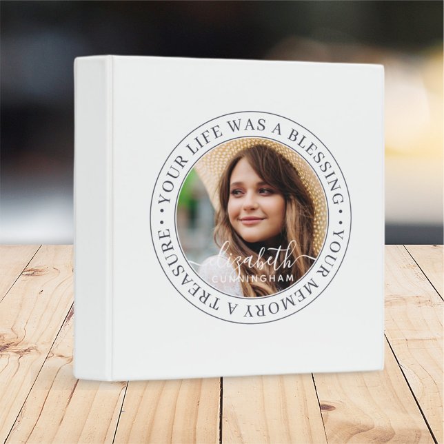 Memorial Quote Modern Elegant Chic Custom Photo 3 Ring Binder (Creator Uploaded)