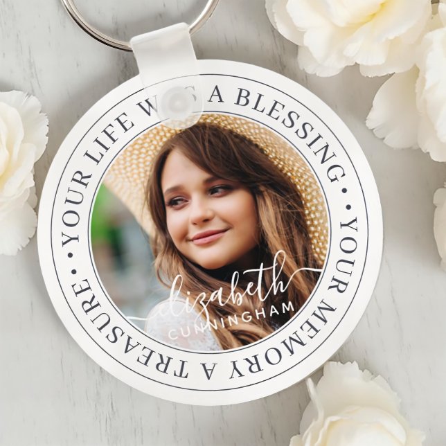 Memorial Quote Modern Elegant Chic Custom Photo Keychain (Creator Uploaded)