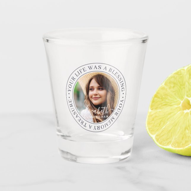 Memorial Quote Modern Elegant Chic Custom Photo Shot Glass (Front)