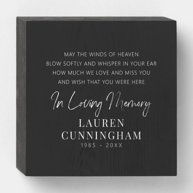 Memorial Quote Modern Elegant Simple Chic Wooden Box Sign (Front Horizontal)