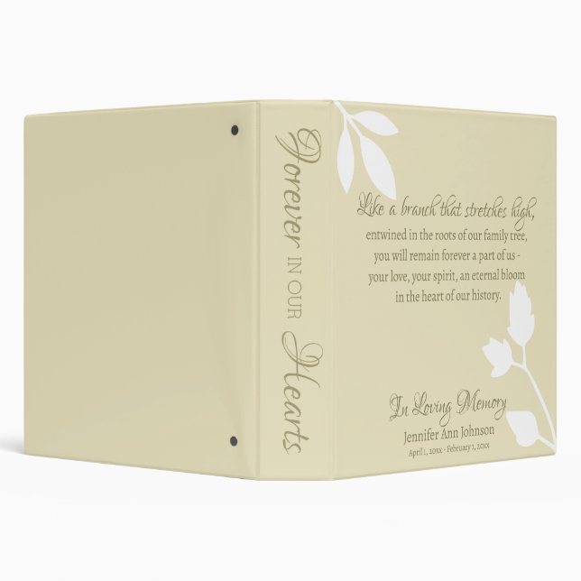 Memorial Remembrance Beige White Leaf Custom Name 3 Ring Binder (Background)