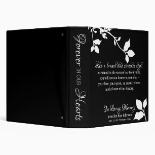 Memorial Remembrance Black White Leaf Tree Custom 3 Ring Binder