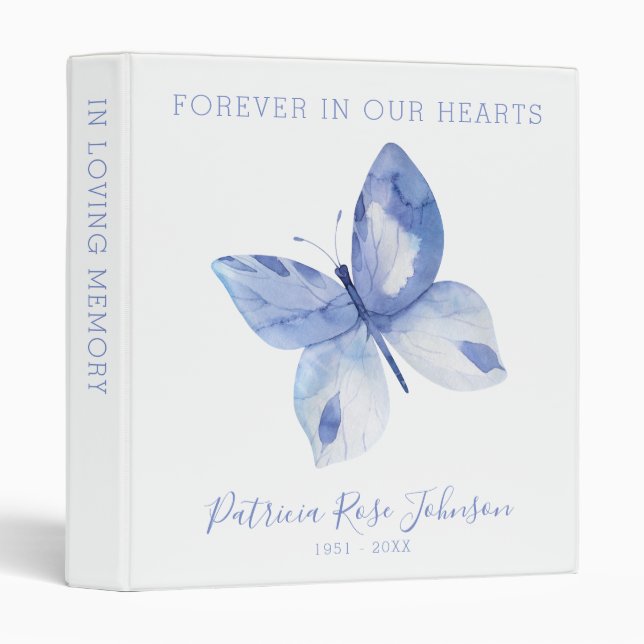 Memorial Remembrance Book Butterfly Funeral 3 Ring Binder (Front/Spine)