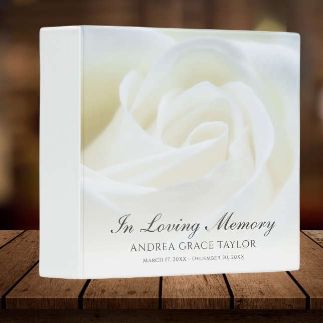 Memorial Remembrance Books - Personalized Binder (White Rose Memorial Book)