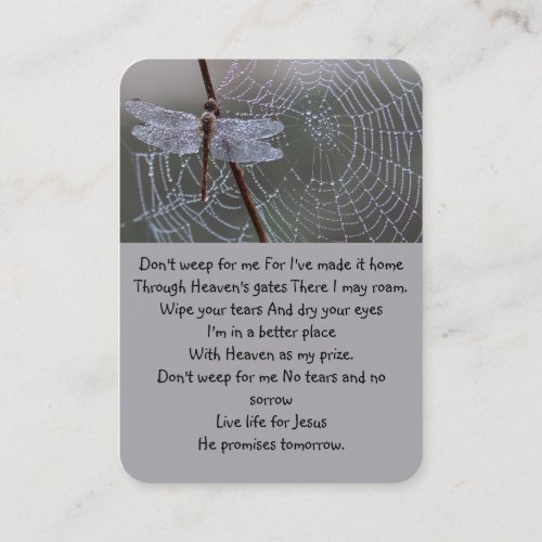 Memorial Remembrance Dragonfly Spider Web Business Card