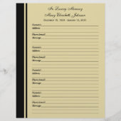 Memorial Remembrance Guest Book Filler Page Paper (Front)