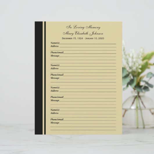 Memorial Remembrance Guest Book Filler Page Paper (Standing Front)