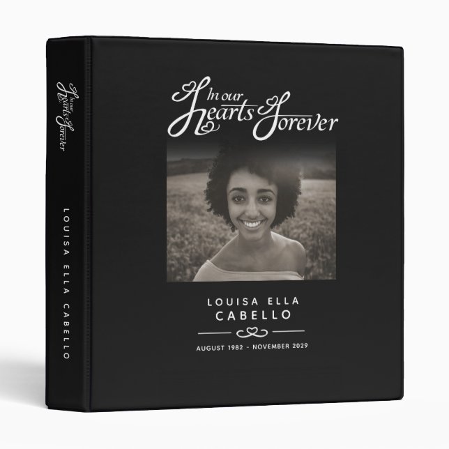 Memorial remembrance hearts black photo book 3 ring binder (Front/Spine)